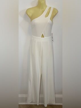 Aqua One-Shoulder White Wide-Leg Jumpsuit with Cutout Detail